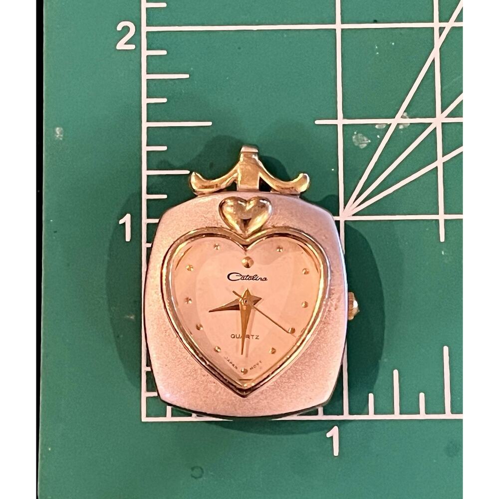 Catalina Watch Pendant Necklace CT016 Silver Tone Chain and Case Gold Accents - Picture 6 of 7